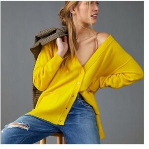 💛🍋  Anthro 100% Lux Cashmere Cardigan NWT Long Relaxed XS🍋💛